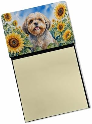 Caroline's Treasures Lhasa Apso in Sunflowers Watercolor Sticky Note Holder Refillable Dispenser Desk Accessory 3x3 Pad Gift