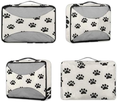 Dog Paws 4 Set Packing Cubes Luggage Organizer Bags for Travel Accessories and Essentials, Cute Footprints