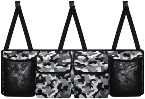 Dreaweet Grey Camo Car Trunk Organizer Back Seat Hanging Storage with 4 Pockets Collapsible Car Seat Back Storage Mesh Net Bag Trunk Organizer for SUV Sedan Trucks Van