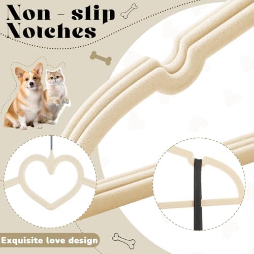 24 Pcs Pet Hangers 13'' Non-Slip Velvet Metal Hooks,Beige | 360° Swivel Rustproof Hooks, Space-saving for Dogs Cats, Home Closets and Grooming Salons, Small Pet Organizer