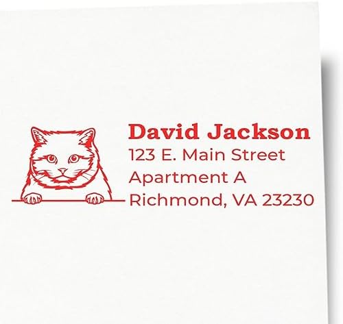Personalized British Shorthair Address Stamp - Custom Made to Order Stamps for Cat Lovers & Small Businesses - Unique Mailing Address Stamp for Pet Owners - 7/8 x 2-1/4