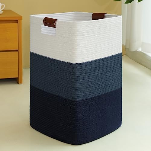 Laundry Hamper 96L Extra Large Laundry Basket, Woven Blanket Basket | Cotton Woven Storage Hamper with Handles for Living Room, Large Baskets for Pillows, Blankets, Clothes-Gradient Blue