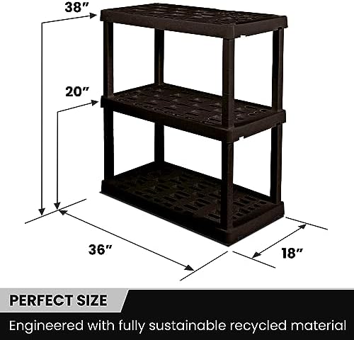 Oskar Heavy Duty Plastic Storage Shelves- for Garage, Kitchen, Bathroom Basement Kids Room, Stackable 3-Tier Black Organizer Rack for Books Shoes, Toys, Pantry, Cleaning and Closet Organization