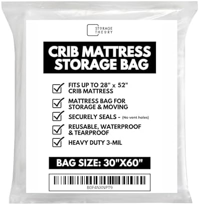 Storage Theory Crib Mattress Storage Bag 36” x 60” – Waterproof and Tear-Resistant Toddler Mattress Storage Bag for Moving & More – Reusable Plastic Cover for Mattress – 1 Pack