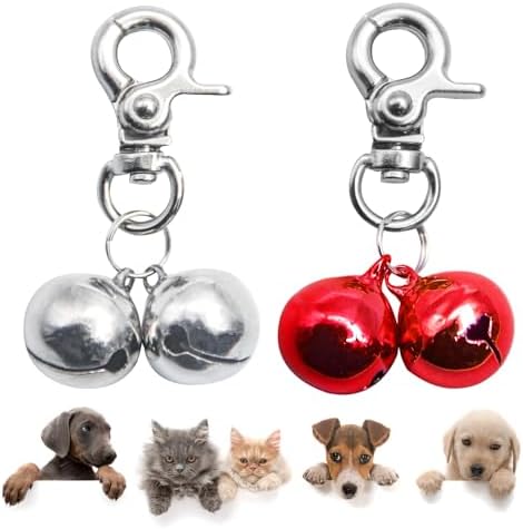 SCENEREAL Bells for Dog Collars - 2 Pack Pet Hanging Ring Bell Accessories for Dog & Cat, Pet Pendant Collar Charm with Heavy Duty Snap Clips, Sliver Bells for Tracking and Training Christmas Gift