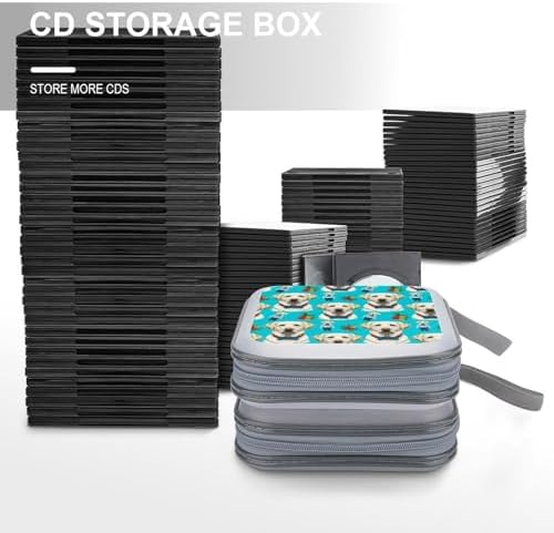 Hard Shell DVD CD Organizer Retriever Dog, 40-Disc Storage Binder with Zipper Closure, Portable Protective Case for Travel Home