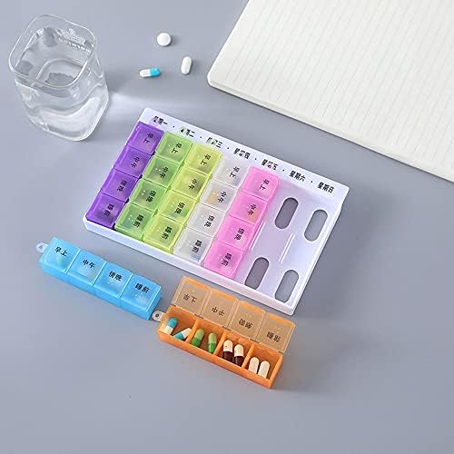Psivika 2 Pack Weekly Pill case Colorful Pill Organizer Medicine Storage 28 compartments 7 Day Pill Box Case with Morn/Noon/Night/Backup Reminder