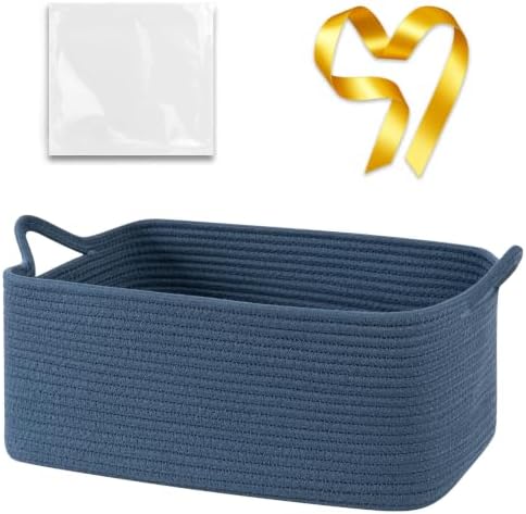OIASKET Large Empty Cotton Rope Gift Basket with Handles, 16.5"x12.6"x7" Decorative Woven Storage Basket with Gift Bag and Ribbon Set for Baby Shower, Toy Organizer for Kids, Dogs & Cats - Blue