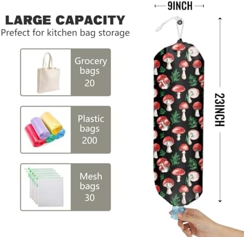 Cute Mushroom Grocery Bag Holder and Dispenser Plastic Bags Organizer | Garbage Shopping Trash Bags Storage for Home Hippie Witchy Kitchen Gifts for Kitchen Farmhouse Holiday Home Decor