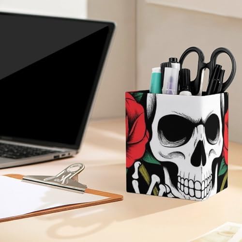 Modern Leather Desk Organizer Pen Cup Pencil Holder Vintage Rock Snake Knife Wild Eagle Rose Skull Makeup Brush Storage