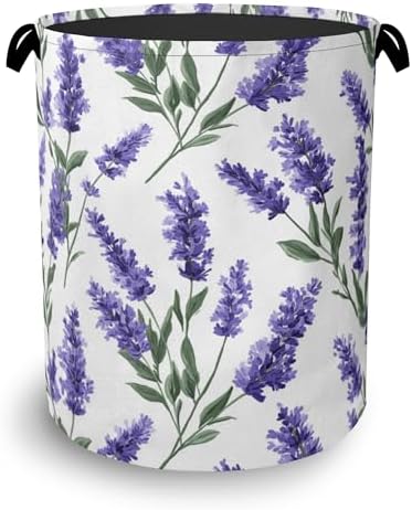 Lavender Laundry Basket,Oxford Cloth Laundry Hamper with Handle Foldable Portable Clothes Storage Basket for Bathroom Bedroom Dorm Room 16" x 20.8"