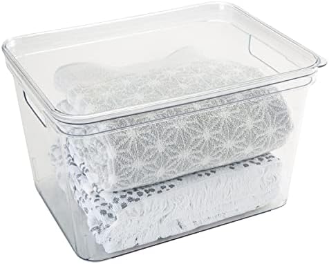 Simplify 4 Pack Large Lidded Storage Bin | Multipurpose Organizer | Great for Home | Bathroom | Office | Kitchen | Home Organization | Lidded | Clear