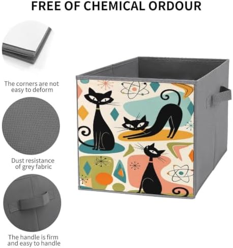 Black Cats Abstract Storage Bin with Handles, Oxford Fabric Foldable Storage Cube Organizer for Clothes, Towels, Bedroom, Living Room, Home Organization