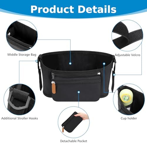 Accmor Universal Stroller Organizer with Detachable Phone Bag, Stroller Bag Caddy Organizer Stroller Accessories for Uppababy, Baby Jogger, Nuna, Doona, Britax Strollers
