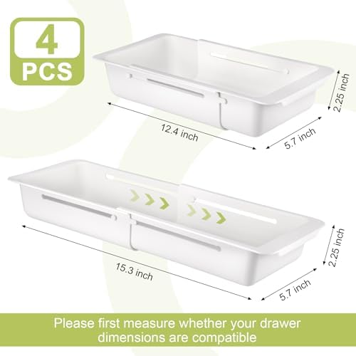 Booson 4 PCS Deep Drawer Organizer Bin Adjustable Sliding Drawer Organizers