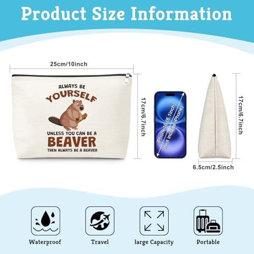 Gifts for Beaver Lovers Makeup Bag Beavers Theme Gift for Animal Lovers Holiday Appreciation Gifts for Women Travel Pouch Christmas Birthday Gift for Beaver Fans Women Friends Cosmetic Bag with Zipper