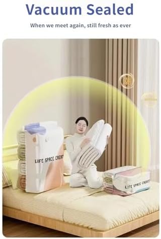 Large Capacity Vacuum Bags No Pump Needed, No-Pump Vacuum Storage Bags, VacuumStorage Bag, Heavy-Duty Press & Seal for Clothes, Press & Seal, for Dorm Home Travel Storage Clothes Organizers