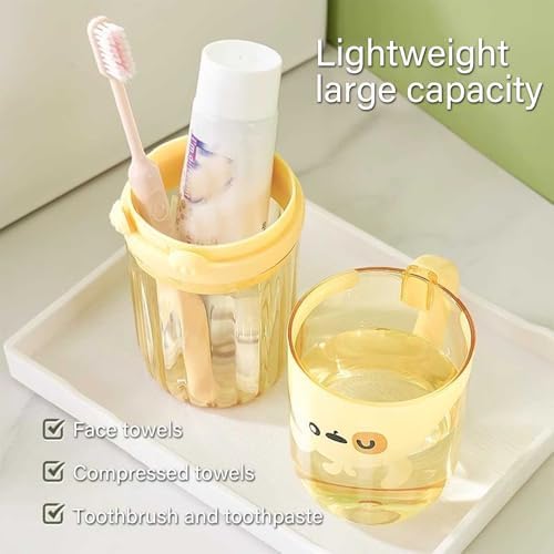 Toothbrush Travel Case for Kids with Detachable Handle, Portable Cute Toothbrush Holders, Multifuction Toothbrushes Toothpaste Storage Box for Camping Travel or Daily Use (Yellow)