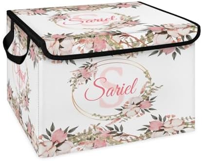 Pink Flower Storage Bin with Lid Personalized Storage Baskets for Organizing Foldable Closet Organizers with Handles,Cute Basket for Boys Girls for Clothes Blanket Pet Dog Toy Basket Storage (1 Pack)