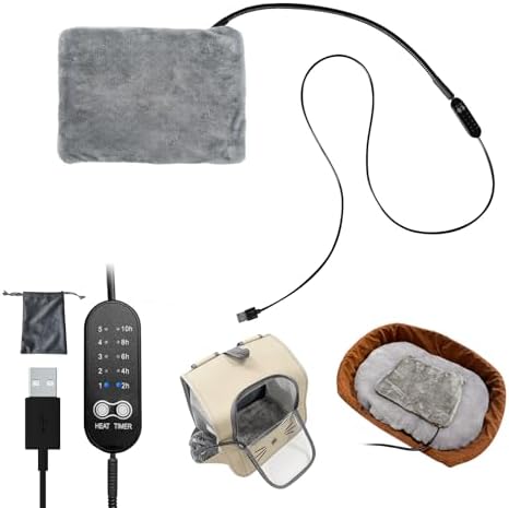 2-in-1 Portable Pet Heating Pad Small 8"x11.5" with Plush Cover - Heated Mat for Small Cats Kittens Toy Dogs Puppies - USB Warmer for Carriers Crates Small Spaces - 5 Temps Auto Shut-Off