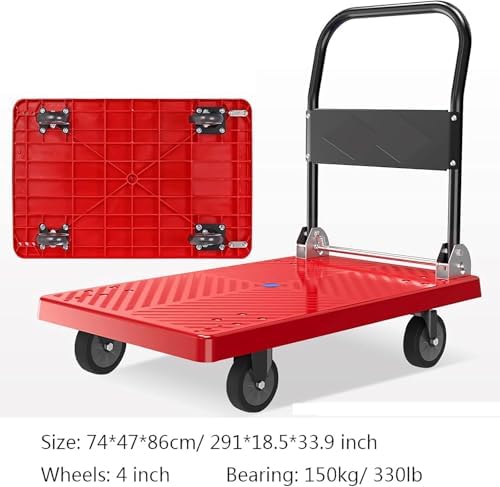 Foldable Platform Cart - Multi-Dimensional Hand Truck with 4 Wheels, Lightweight Plastic Push Cart for Easy Loading & Transport - Ideal for Home, Office & Outdoor Use