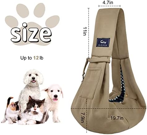 CUBY Dog and Cat Sling Carrier - Hands Free Reversible Pet Papoose Bag - Soft Pouch and Tote Design - Suitable for Puppy, Small Dogs Cats Outdoor Travel(Khaki, Unadjustable Strap)