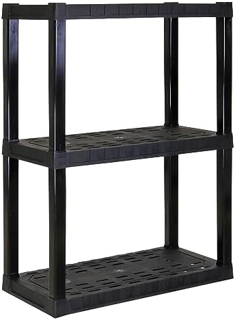 Oskar Heavy Duty Plastic Storage Shelves- for Garage, Kitchen, Bathroom Basement Kids Room, Stackable 3-Tier Black Organizer Rack for Books Shoes, Toys, Pantry, Cleaning and Closet Organization