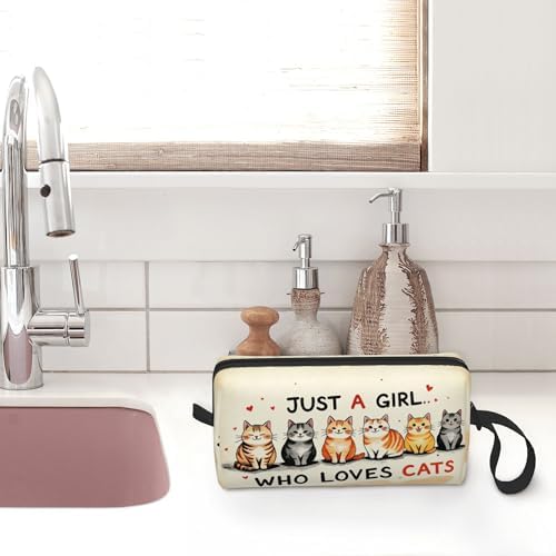 Cute Cat Lover Makeup Bag for Women with Wrist Strap | Durable 600D Oxford Fabric Cosmetic Organizer,Compact Travel Pouch with Handle for Gym & Daily Use