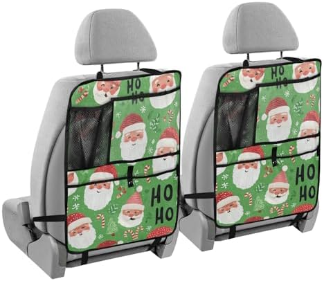 2 Pack Back Seat Car Organizer with Storage Pockets Kick Mats Back Seat Protector Hanging Car Organizer Automotive Seat Back Cover Organizers Bright Green Christmas Santa Claus