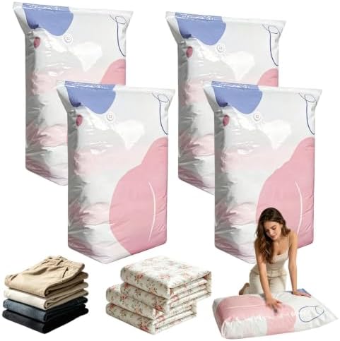 Large 3D No Pump Vacuum Storage Bags, Roll-To-Seal 3s Fast Compression, Thickened Reusable Airtight Space Saver for Clothes, Duvets, Bedding & Travel