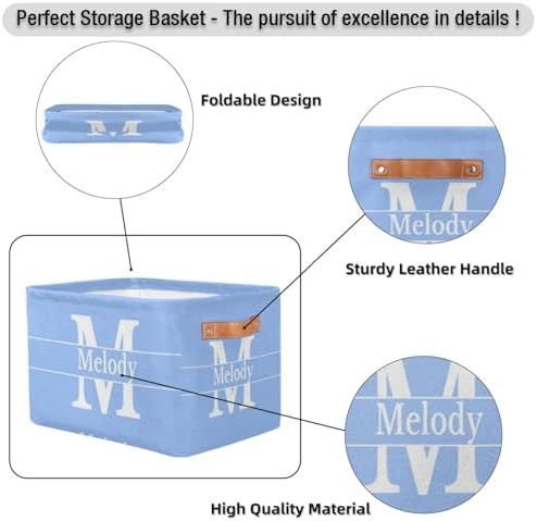 Custom Initial Letter Light Sky Blue Organizing Clothes Baskets