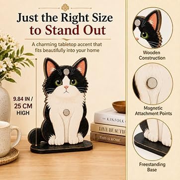 Interchangeable Seasonal Animal Wooden Decor Set | Magnetic Holiday Cat Dog Desk Sign Animals Figurines Tabletop Ornament to Dress up, Pet Magnetic Accessories with Hats(#D)
