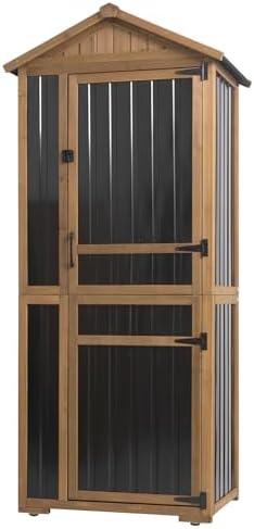 Ketive Outdoor Storage Cabinet 70 Inch, Wooden Vertical Garden Tool Storage Shed with Adjustable Shelves, Waterproof Roof, Lockable Doors, Small Backyard Utility Cabinet for Patio Garage