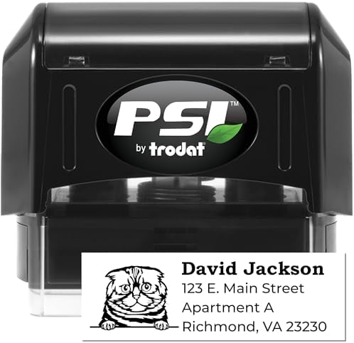 Foldex Cat Custom Address Stamp for Conference Materials & Business Documents, Handcrafted Rubber Stamper with Feline Design, Self-Inking Return Address Stamping Tool, Personalized Stationery