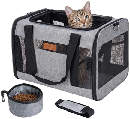 YUNIQUE Soft-Sided Cat & Dog Carrier for Pets Up to 15 Lbs, Airline Approved Collapsible Travel Puppy Carrier with Lightweight Fabric Design (Grey)