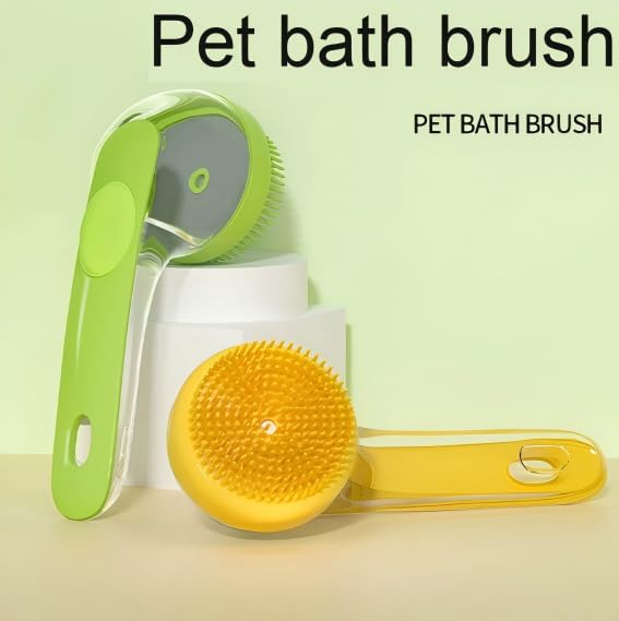 Pet Bath Brush with Shampoo Dispenser, Silicone Bristles, Ergonomic Handle, Green, 3-in-1 Shower Massage Tool for Dogs and Cats (Green)