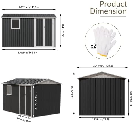 9 * 6 FT Metal Garden Storage Sheds for Patio Backyard Tools House Storage Shed with One Window (9.5 x6.7 FT)