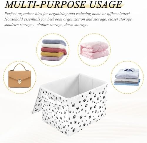 Black Pet Paw Storage Bins with Lids Collapsible Storage Box for Organizing Home Office Bedroom Organizers Cube with Handles 16.5”x12.6”x11.8”
