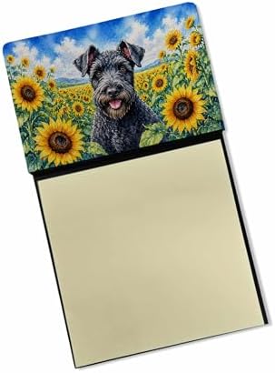 Caroline's Treasures Kerry Blue Terrier in Sunflowers Watercolor Sticky Note Holder Refillable Dispenser Desk Accessory 3x3 Pad Gift