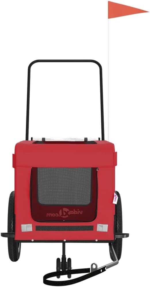 Pet Bike Trailer for Small Dogs, Foldable Bicycle Cargo Trailer with Push Bar, Mesh Windows, Reflectors, and Safety Flag, 66 lbs Capacity, Red