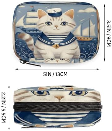 Weekly Pill Organizer Travel Size Bag with Removable 7 Day Pill Box Portable Vitamin Case Purse with Zipper,Sailor Cat Striped Collar Anchor Hat