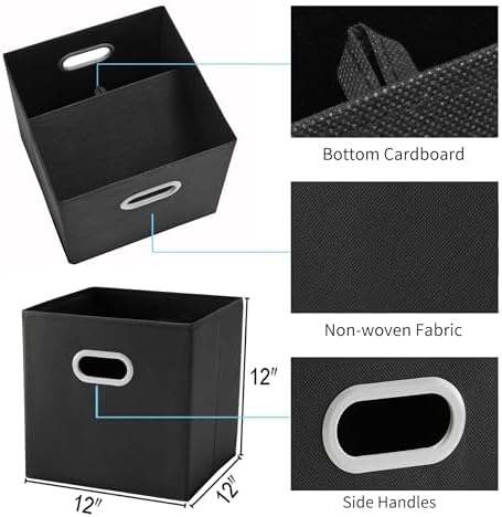 MAX Houser 6 Pack Foldable Fabric Storage Bins with Handles, Black | 6 pack cloth storage bins with dual carry handles, Foldable Storage Cubes Organizer Baskets, ideal for home bedroom closet
