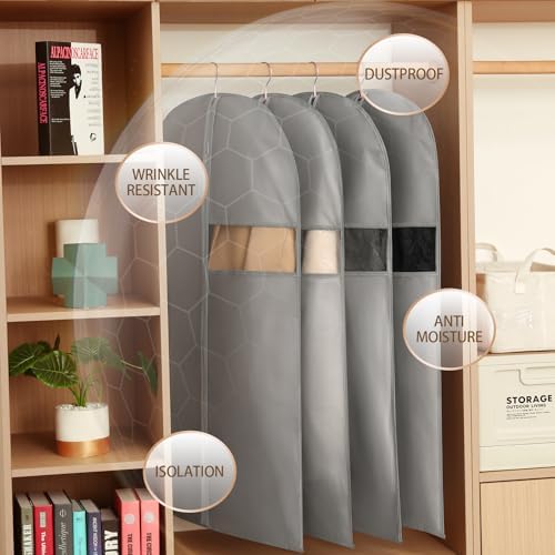 Kimmama Dress Bags for Gown, Garment Bag for Hanging Cloth, 23.6" x 65" | PEVA Material, Clothes Cover, For Wedding Dress, Suit, Dance Costumes, Coat