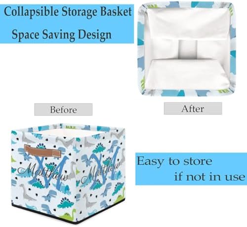 Personalized Storage Baskets for Organizing, Foldable Storage Bins with Handles Custom Cute Basket for Boys, Girls, Pet, Clothes, Blanket, Bedroom Nursery Toy Storage Gift,13 x13 x13 In, Dinosaur