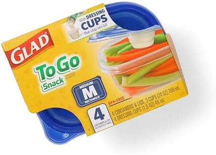 Glad GladWare To-Go Medium Rectangle Snack Containers, 24 Oz, 4 Count, 6-Pk | BPA-free plastic, tight seal, microwave and dishwasher safe, meal prep and lunches