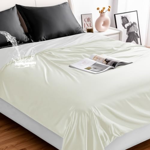 Tisancy Waterproof Bed Blanket Queen Size 78'' x 82'' White Polyester, TPU Waterproof Film Mattress Protector Mat with Storage Bag for Bed Cover