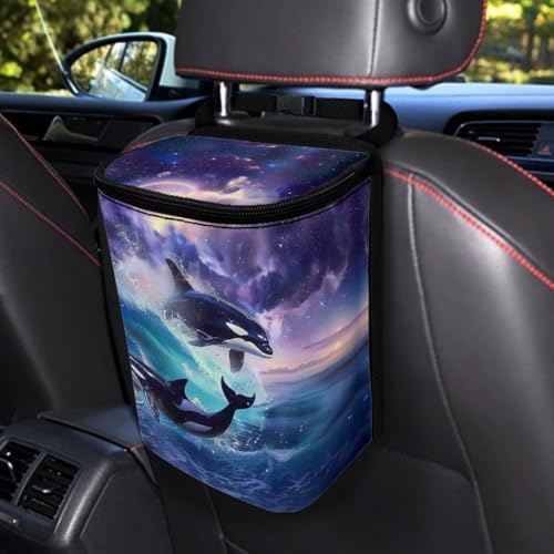 DISNIMO Killer Whale Car Trash Can with Lid Cute Car Accessories Leak Proof Car Trash Bag Hanging Car Garbage Can Multipurpose Storage Container for Back Seat Road Trip