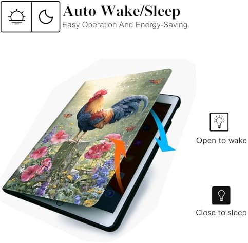 for Microsoft Surface Pro 7 Plus,Surface Pro 7/6/5/4 12.3" Tablet Case,Auto Wake/Sleep,Adjustable Stand Protective Cover - Rooster Flower Butterfly