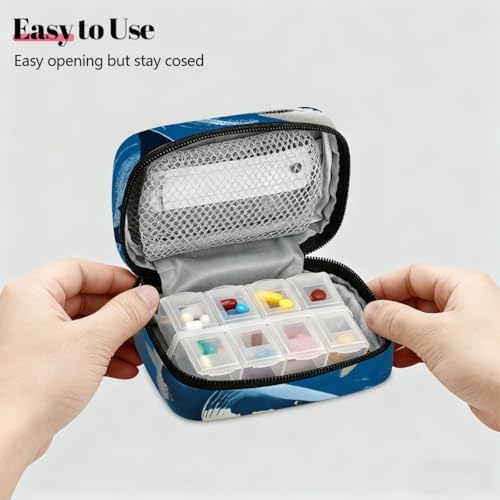 Weekly Pill Organizer Travel Size Bag with Removable 7 Day Pill Box Portable Vitamin Case Purse with Zipper,Sharks Underwater Coral Fish