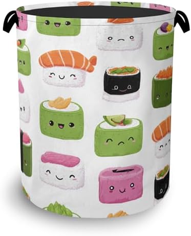 Cute Sushi Laundry Basket,Japanese Foldable Oxford Cloth Tote Bag Laundry Hamper Clothes Storage Bucket Organizer for Bedroom Laundry Storage Dormitories 16" x 20.8"